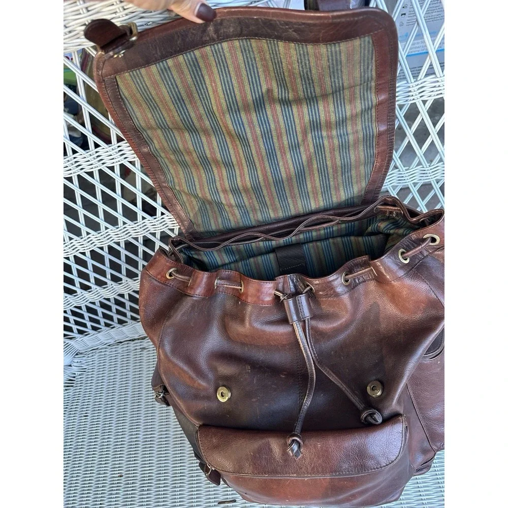 Bosca Essentials Brown Leather Backpack Rucksack Travel Bag Vintage Style